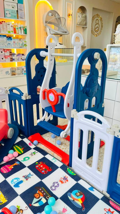 Corral de Juegos para Bebes con Tobogan Columpio Tapete y 117 Pelotas 180x150x60 cm