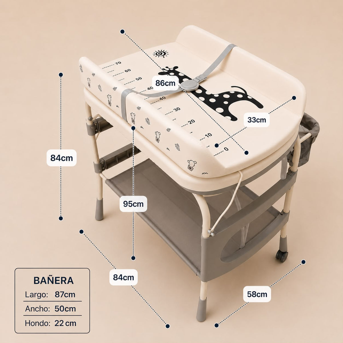 Bañera con Cambiador Plegable para Bebé con Ruedas