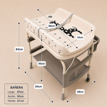 Bañera con Cambiador Plegable para Bebé con Ruedas