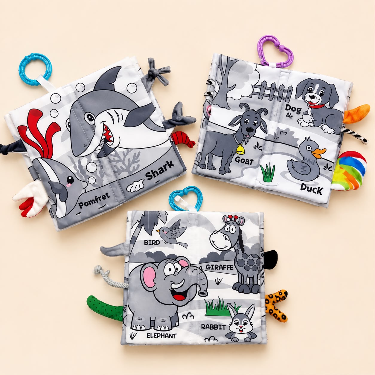 Pack 4 Libros Sensoriales de Tela para Bebé Tiibaby Soft Baby Books