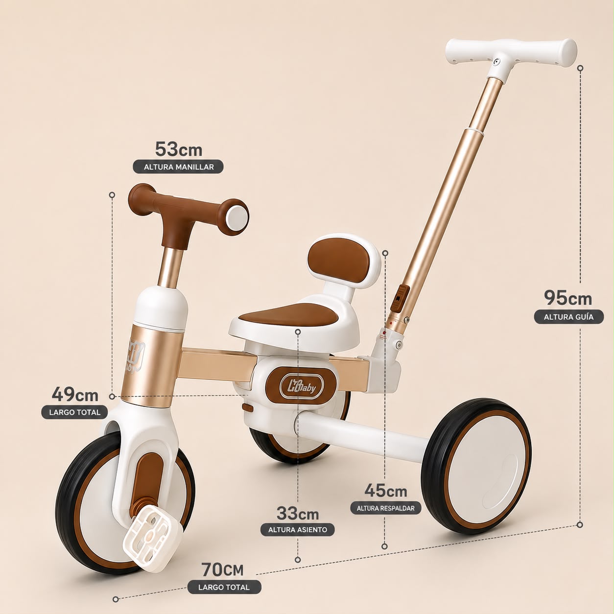Triciclo 4 en 1 Metalizado con Guía Parental