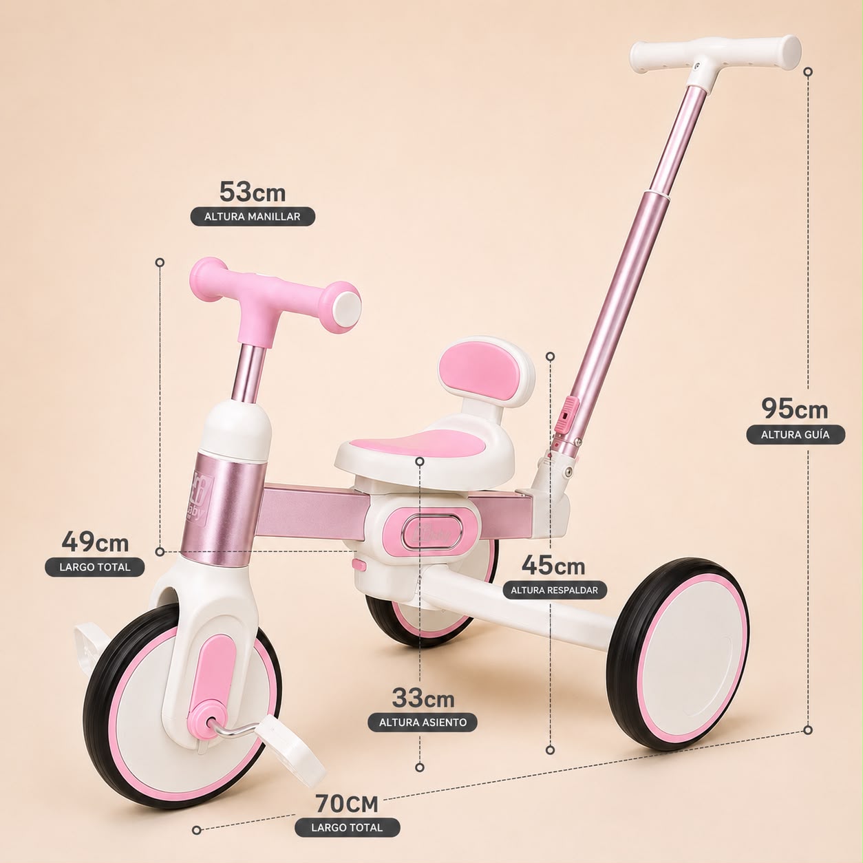 Triciclo Bicicleta de Balance 4 en 1 para Bebé y Niño Rosado