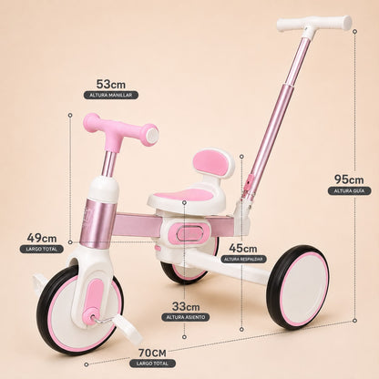 Triciclo Bicicleta de Balance 4 en 1 para Bebé y Niño Rosado