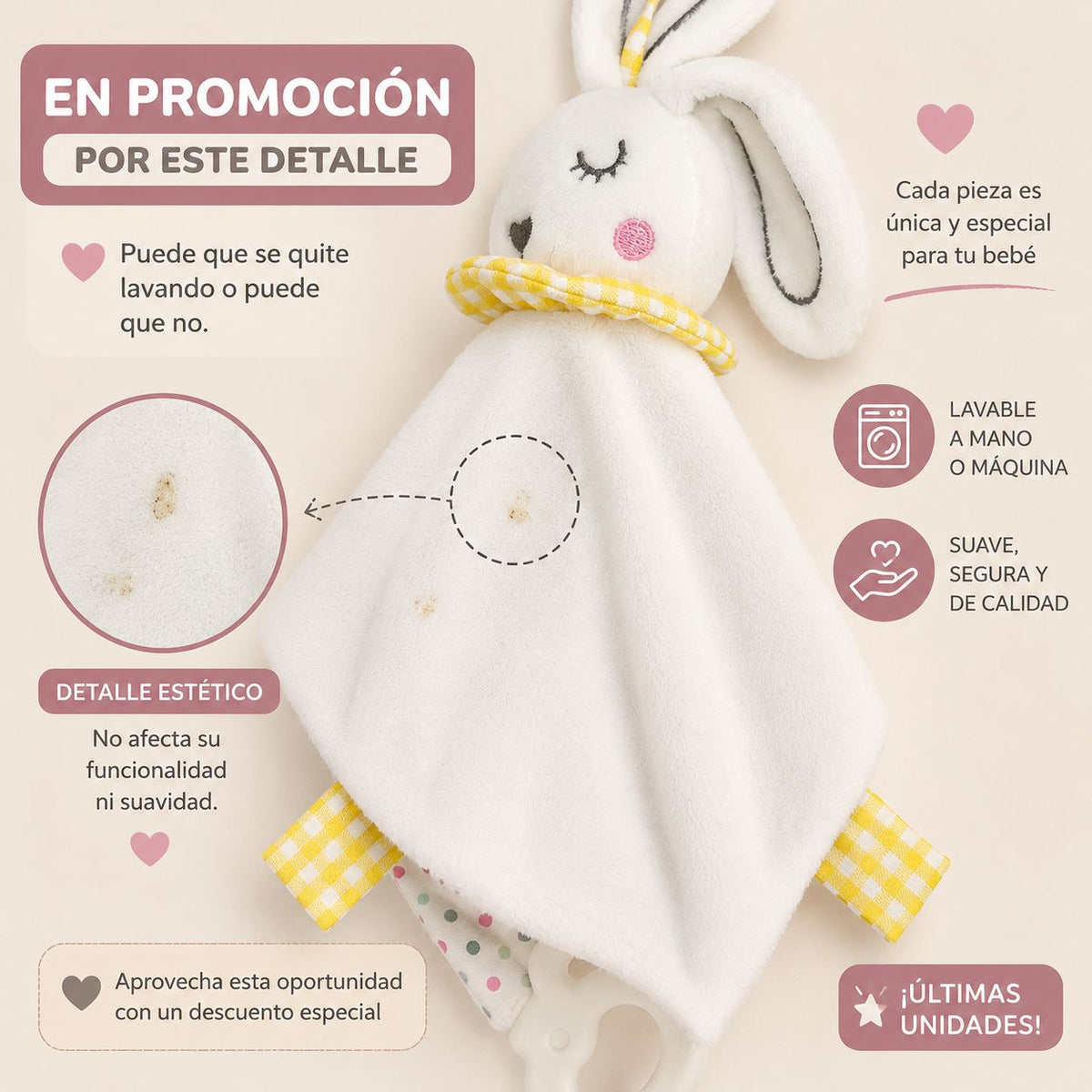 Muñeco Conejito Apego Lovey — Doble Tela | Promoción por Detalle Estético