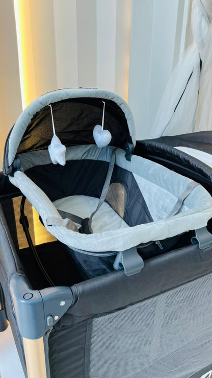Corral Dubai Coolbaby 5 en 1 con Cambiador, Moisés y Mecedora — Negro