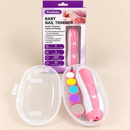 Lima eléctrica de uñas para bebé Kokibebe rosa con 6 cabezales y estuche