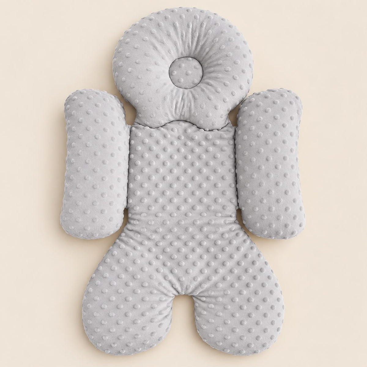 Almohada para coche de bebé gris con laterales acolchados