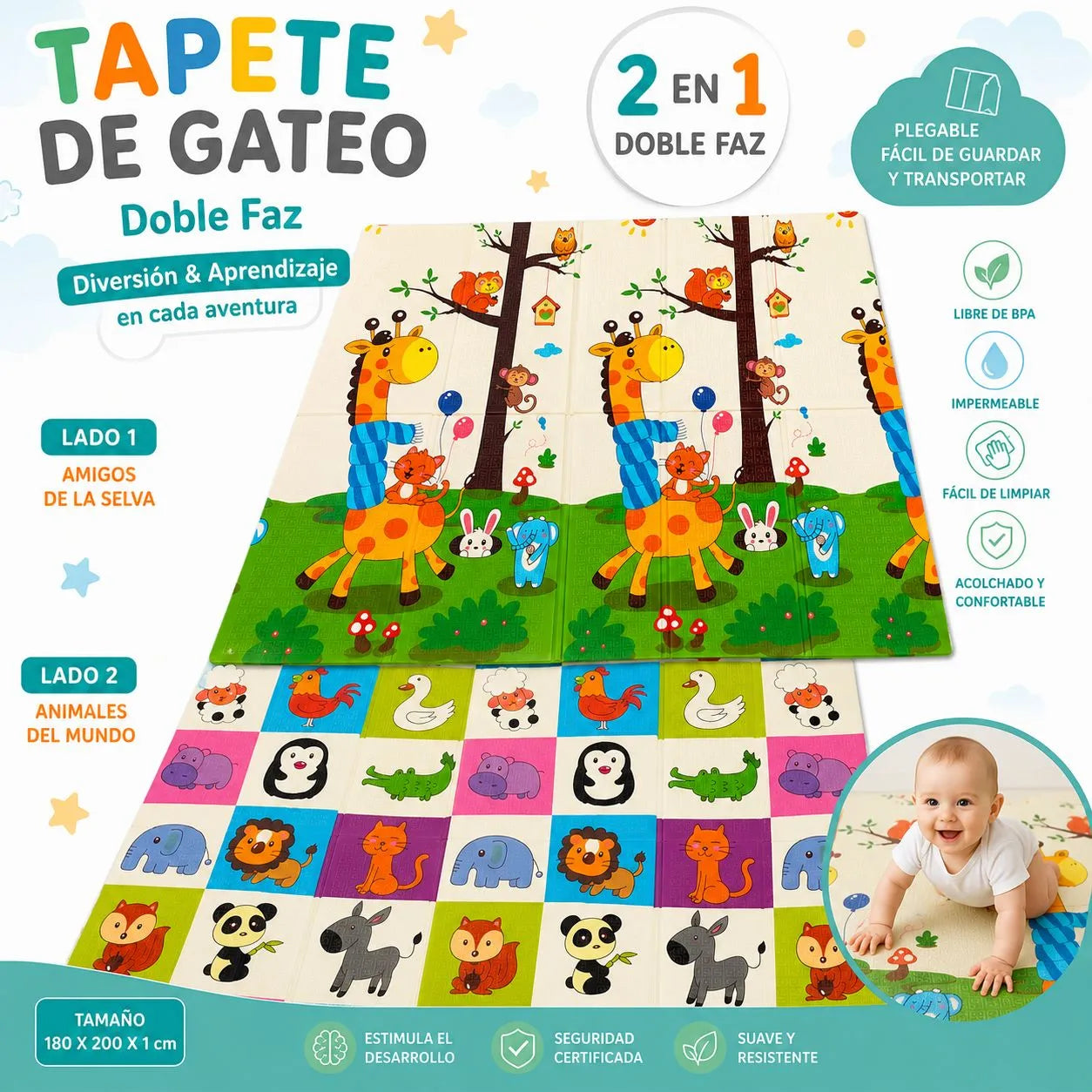 TAPETE DE GATEO DOBLE FAZ - DISEÑO ZOOLOGICO