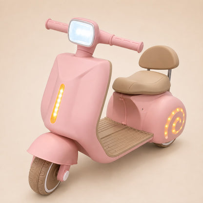 Moto scooter eléctrica niños rosa – asiento acolchado con respaldo ergonómico