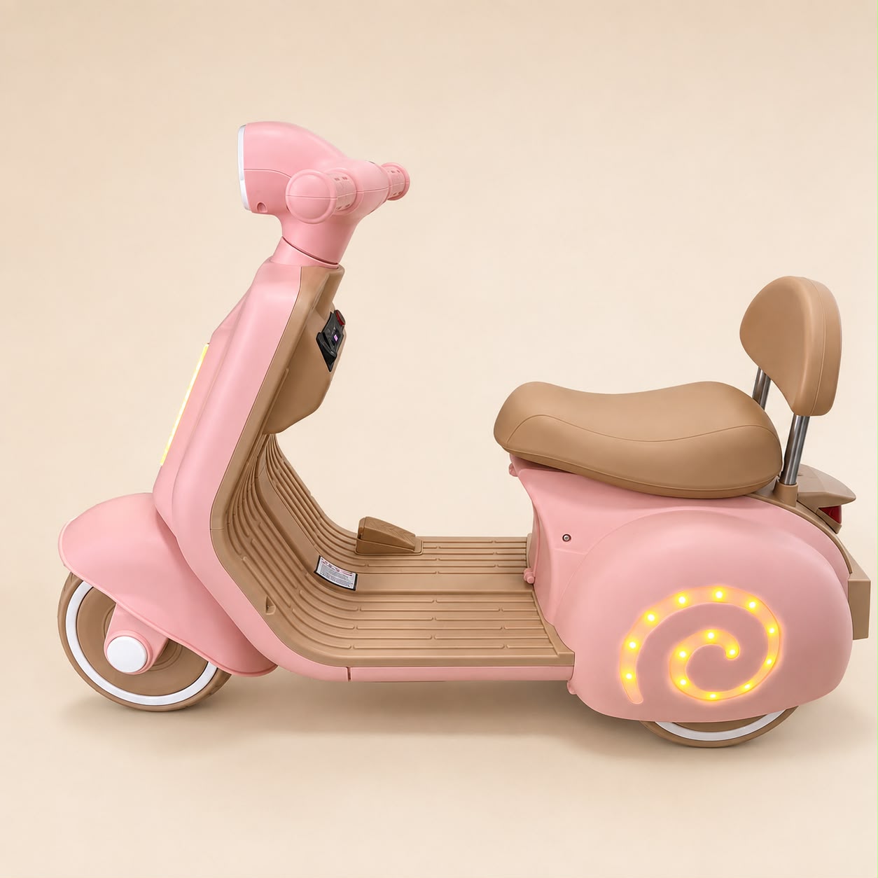 Moto scooter eléctrica niños rosa – panel de control con música y botón de encendido