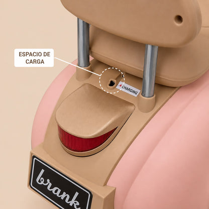 Moto scooter eléctrica niños rosa – pedal de aceleración en bandeja de pies