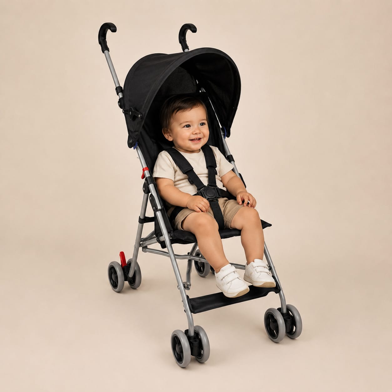 Coche paragüero Blum negro – vista trasera con estructura plegable
