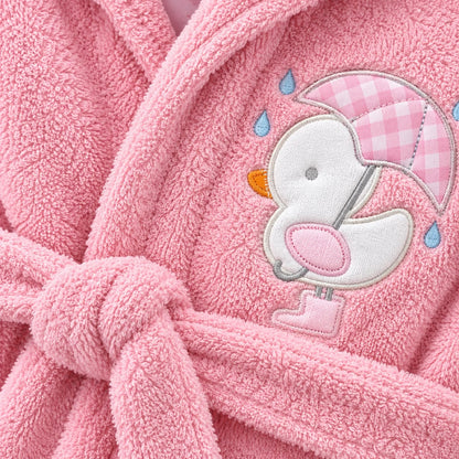 Bata de baño rosada para bebé con capucha de patito y paraguas y cinturón para anudar