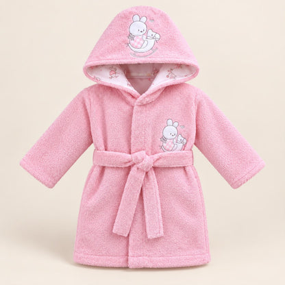 Bata de baño rosada para bebé con capucha, mangas largas y cinturón para anudar