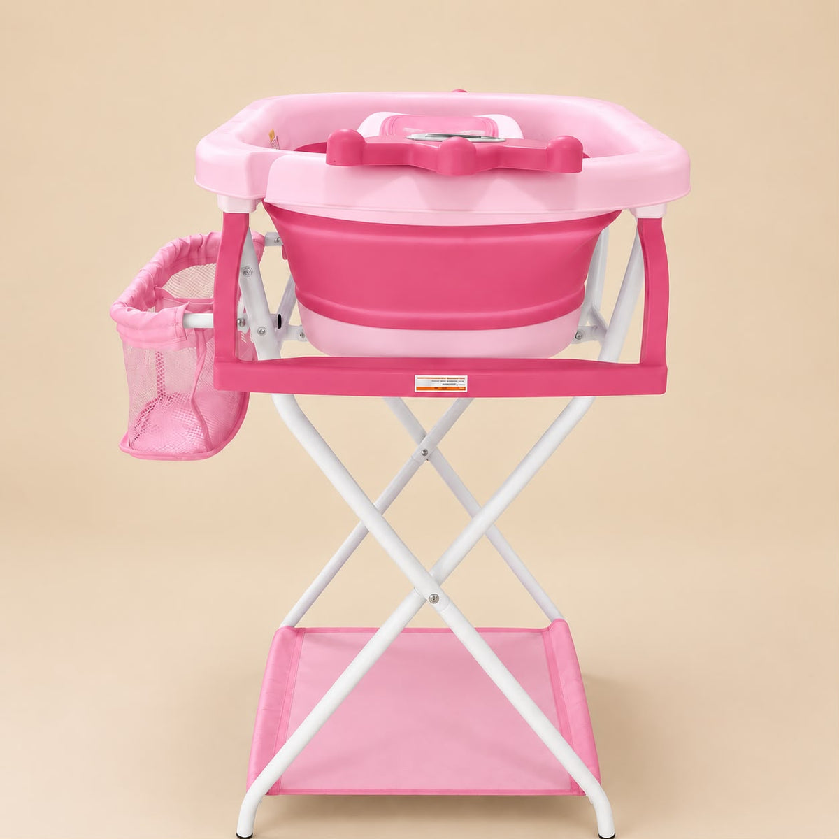 Interior de bañera plegable rosada para bebé con asiento reductor