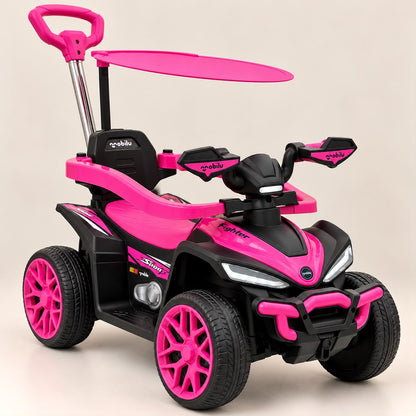 Cuatrimoto infantil Boss fucsia con negro, mango de empuje y cubierta superior
