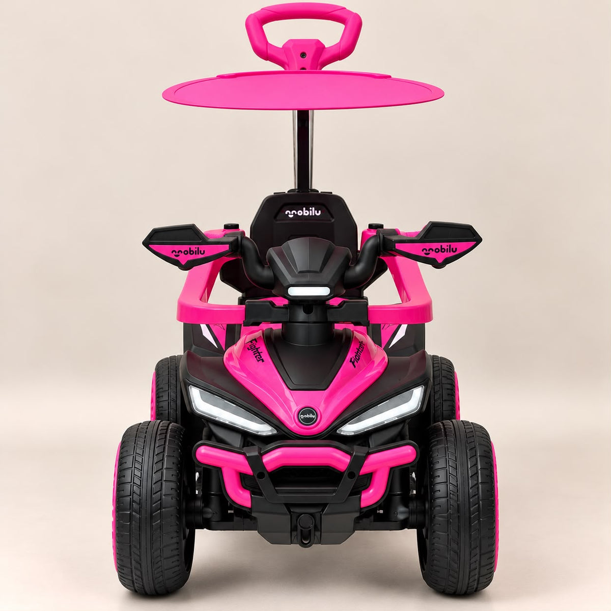 Cuatrimoto Boss fucsia con negro en vista frontal diagonal