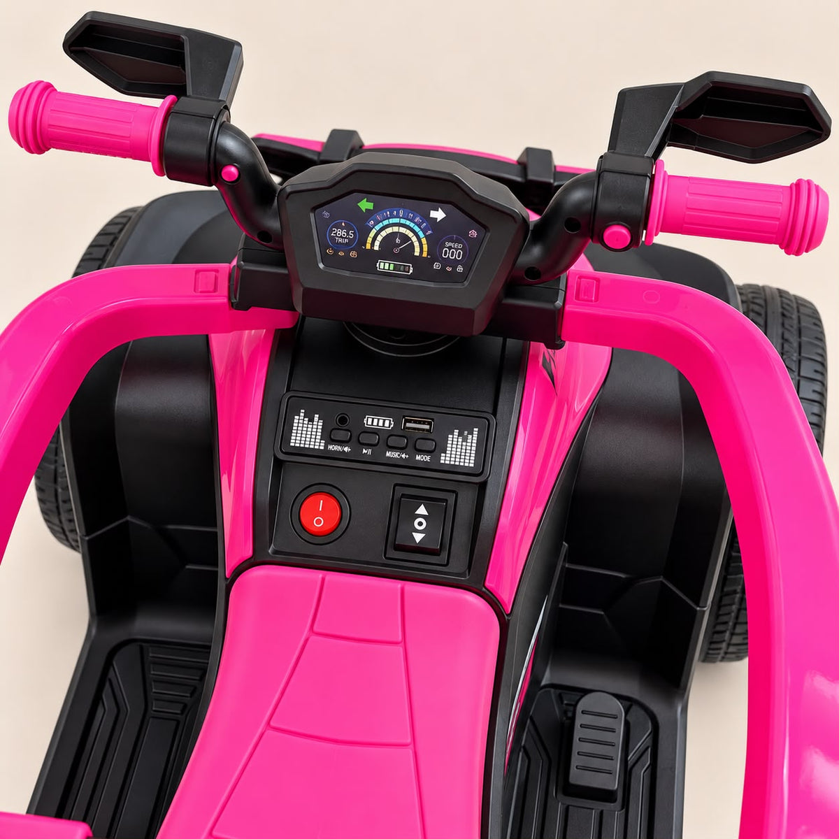 Vista trasera de la cuatrimoto Boss fucsia con negro
