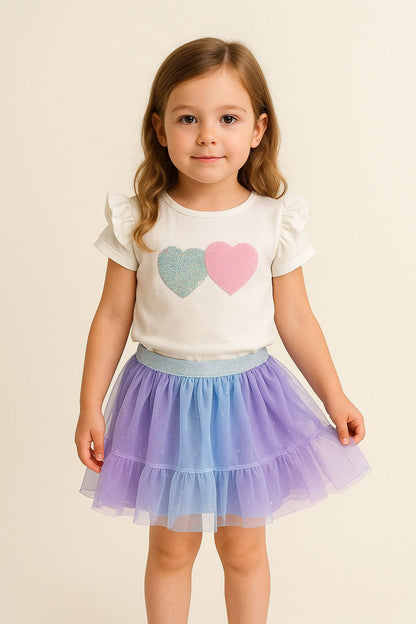 CONJUNTO TUTU CORAZONES BLANCO CON LILA