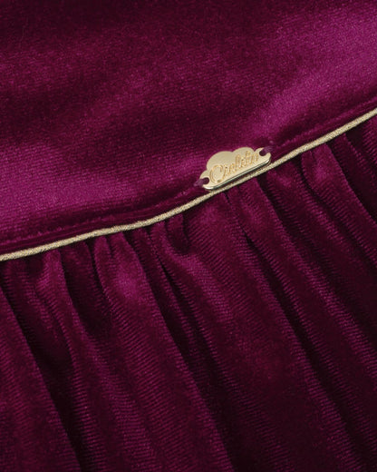 VESTIDO VELVET VINOTINTO CON DETALLES DORADOS
