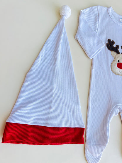 ENTERIZO NAVIDEÑO DE RENO CON GORRO