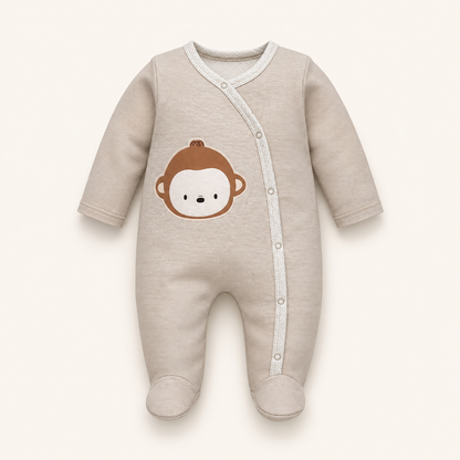 Pijama Enteriza Bebé Monito Beige Rayas con Piecitos