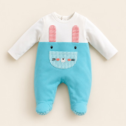 Pijama Enteriza Bebé Conejito Azul Turquesa Bicolor con Piecitos