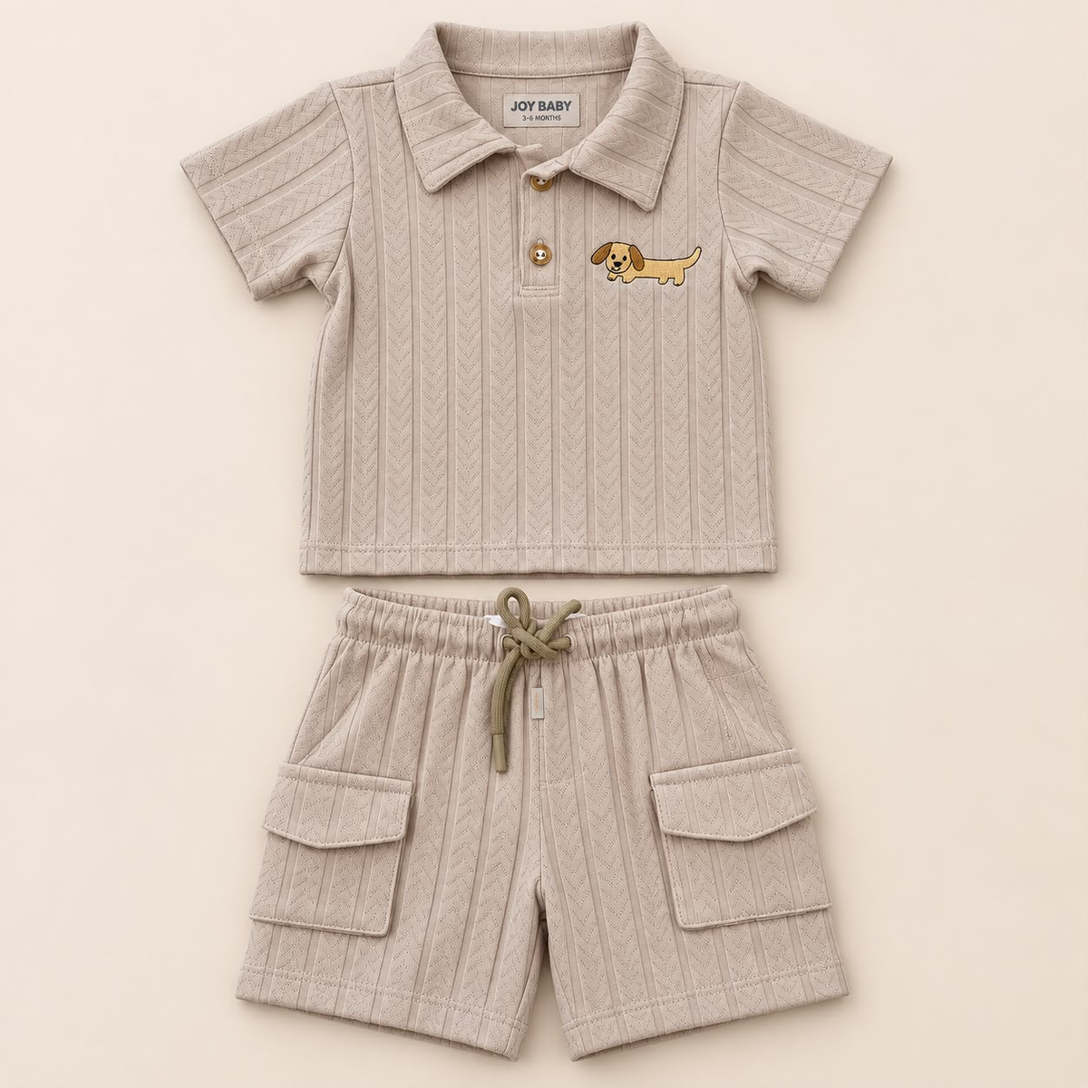 Conjunto para bebé Joy Baby beige con polo de manga corta y short cargo