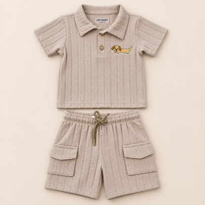 Conjunto para bebé Joy Baby beige con polo de manga corta y short cargo