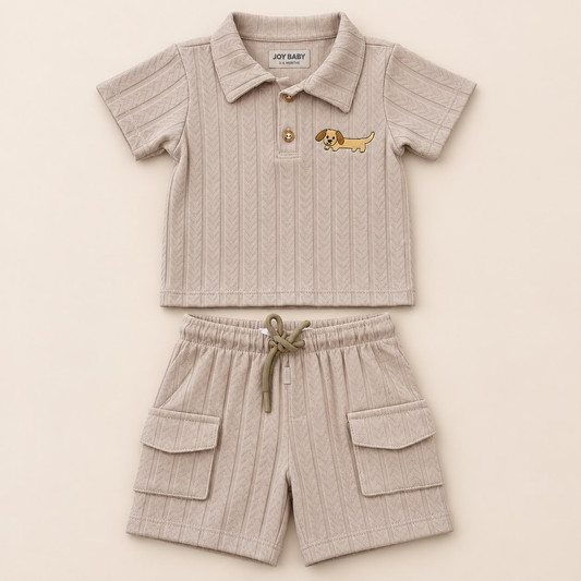 Conjunto para bebé Joy Baby beige con polo de manga corta y short cargo