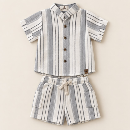 Conjunto para bebé de camisa de manga corta y short con rayas negras