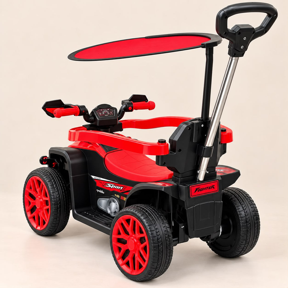 Cuatrimoto infantil BOSS roja con techo y mango de empuje