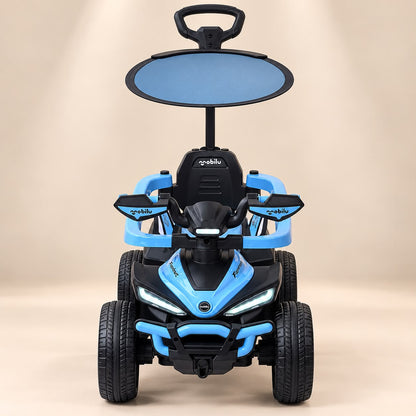 Cuatrimoto infantil BOSS azul con techo y mango de empuje
