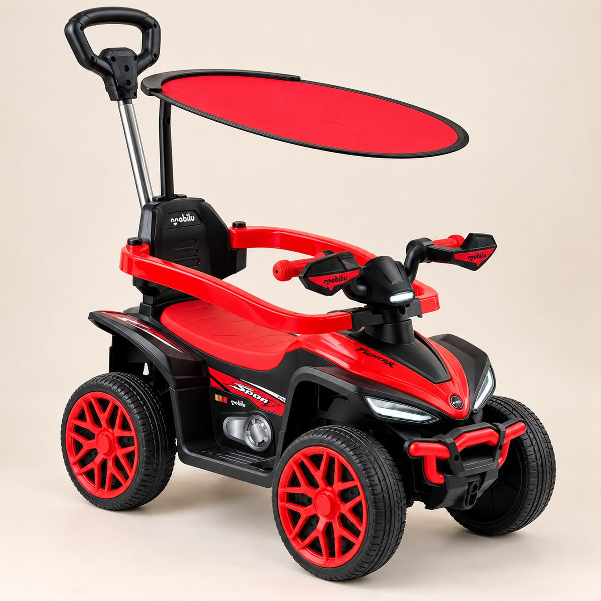 Cuatrimoto infantil BOSS roja con techo y mango de empuje