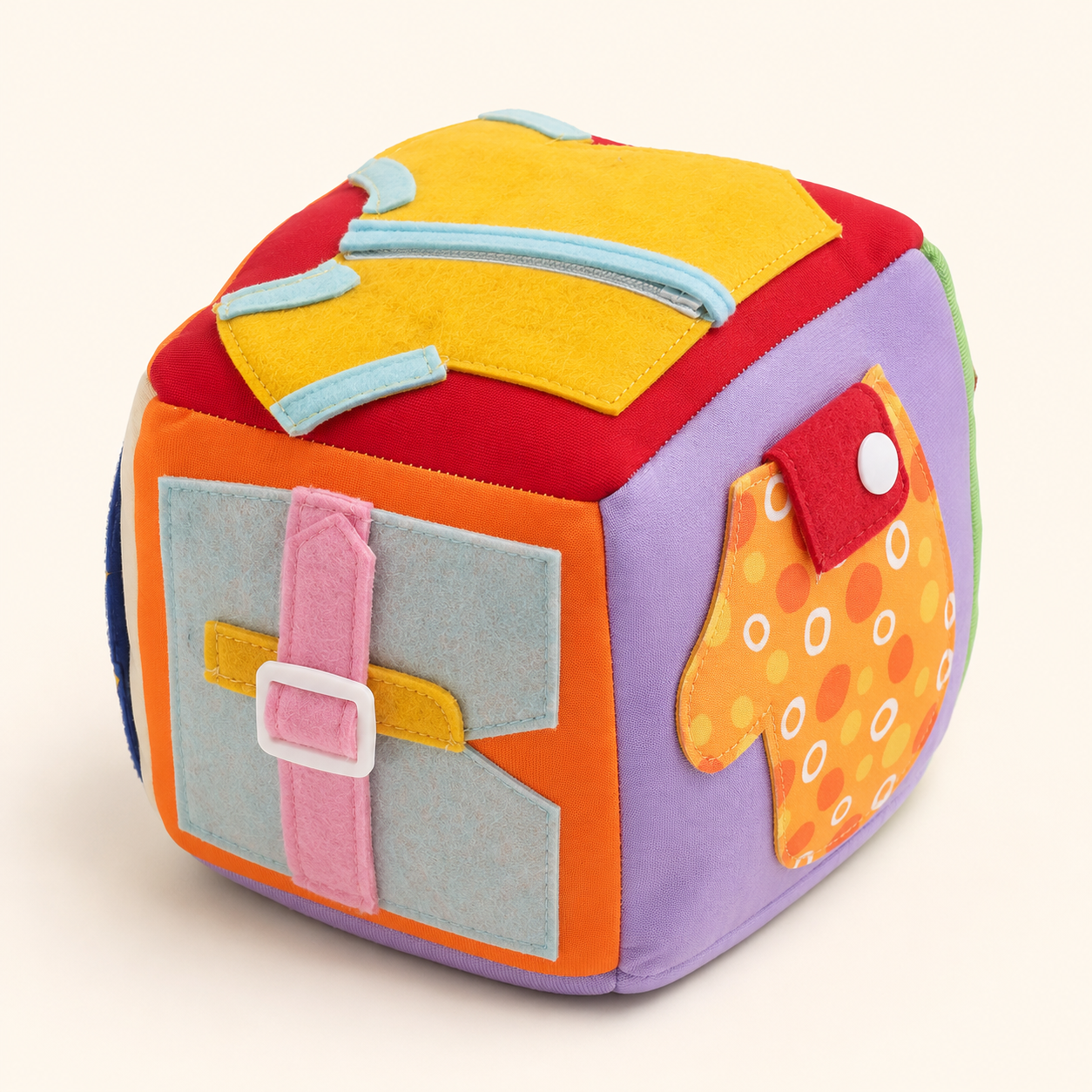 Dado Didáctico de Tela — Aprendo a Vestirme | Juguete Sensorial para Bebés y Niños