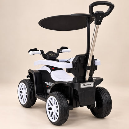 Cuatrimoto infantil BOSS blanca con techo y mango de empuje