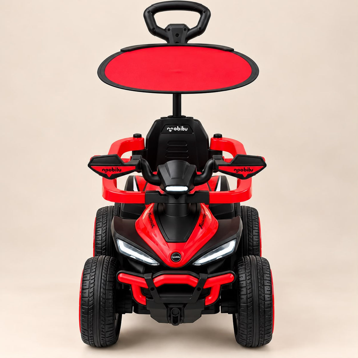Cuatrimoto infantil BOSS roja con techo y mango de empuje