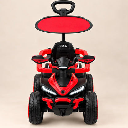 Cuatrimoto infantil BOSS roja con techo y mango de empuje