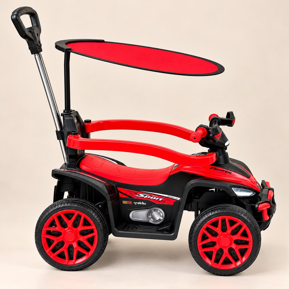 Cuatrimoto infantil BOSS roja con techo y mango de empuje