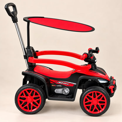 Cuatrimoto infantil BOSS roja con techo y mango de empuje