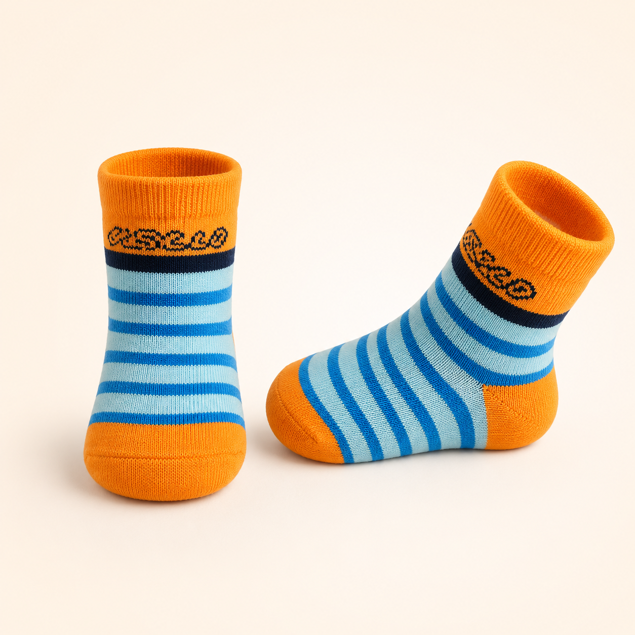 ⭕️Medias Bebé Wakids Rayas Azul y Naranja | Talla 0–6 Meses