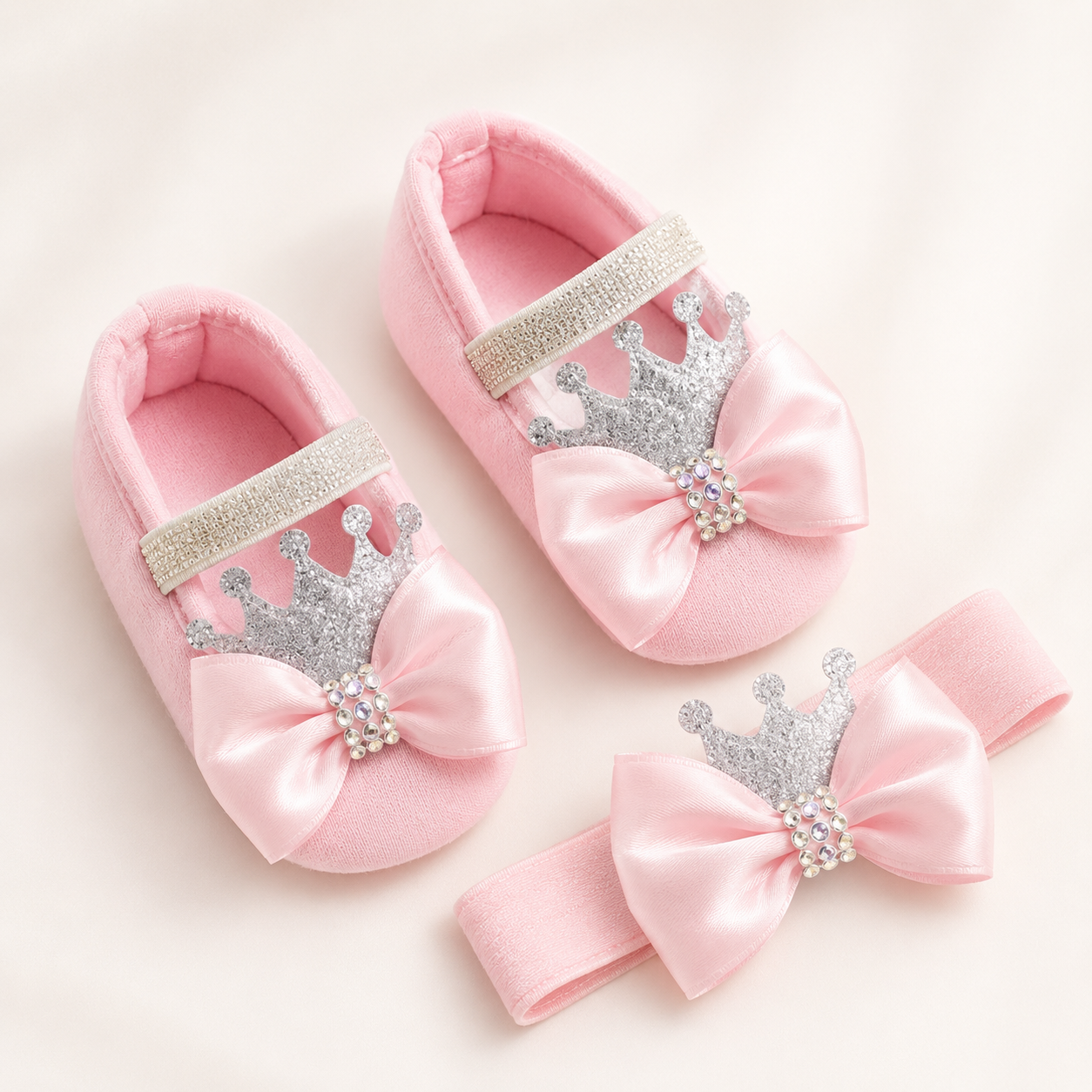⭕️SET DE BALERINAS PARA BEBÉ CON DIADEMA - COLOR ROSA