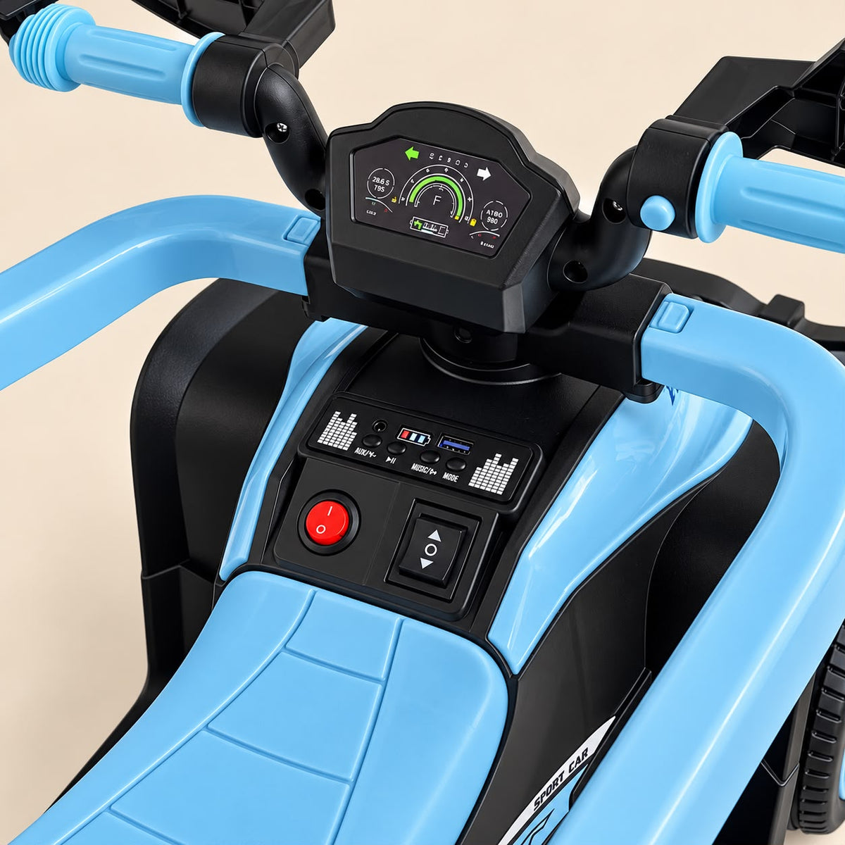 Cuatrimoto infantil BOSS azul con techo y mango de empuje