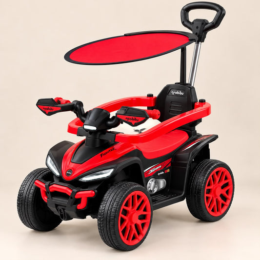 Cuatrimoto infantil BOSS roja con techo y mango de empuje