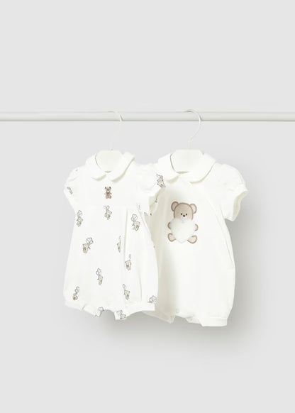 SET DE 2 PIJAMAS CORTOS BORDADOS PARA RECIEN NACIDA