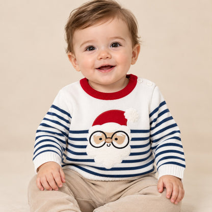 Suéter navideño blanco y azul marino en modelo infantil